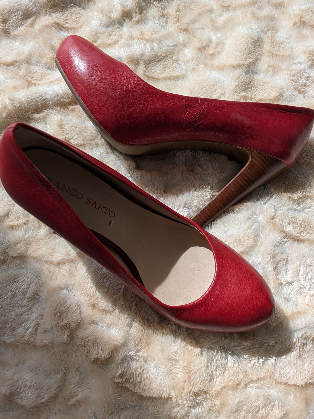 Franco Sarto Red Leather Almond Toe High Heels